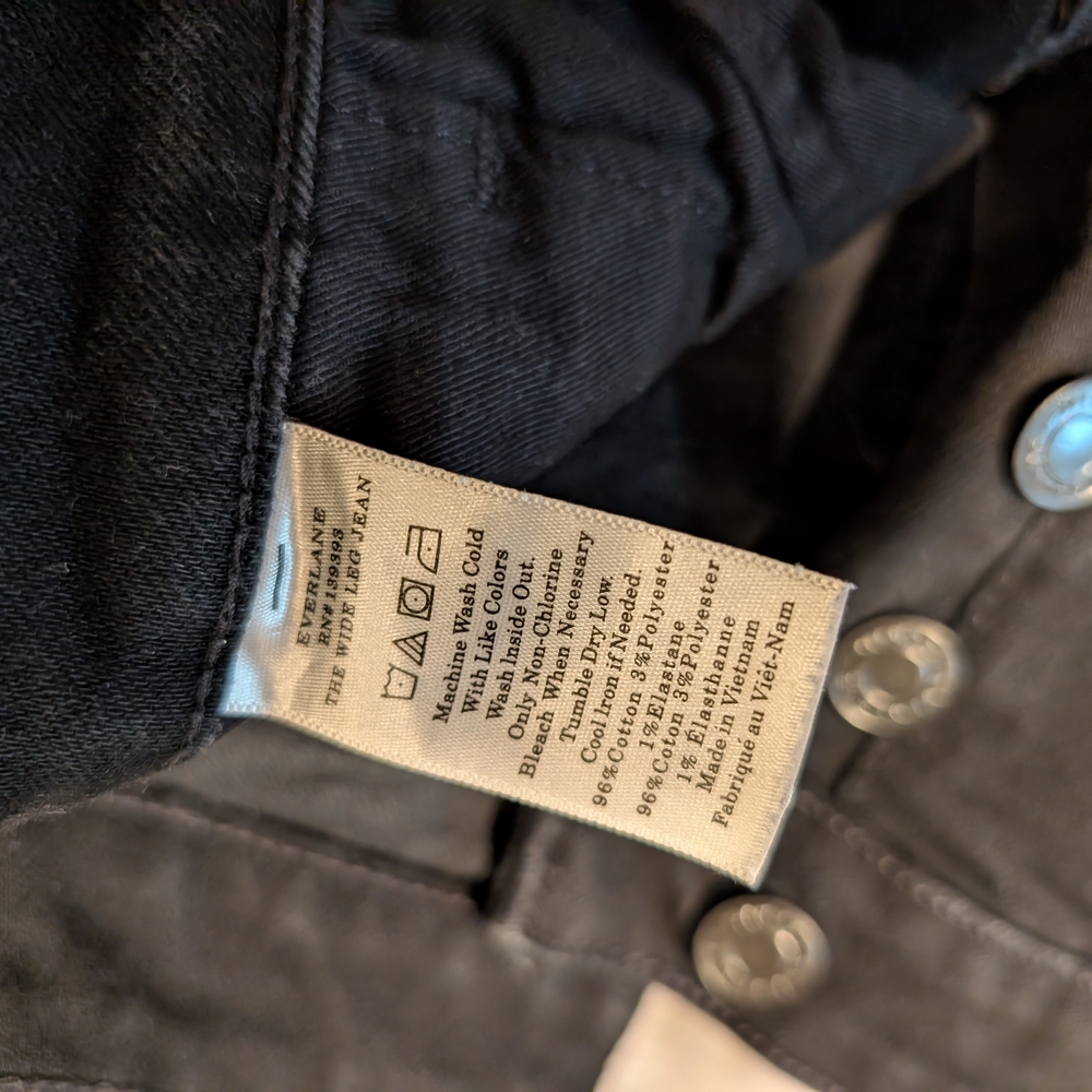 Everlane Wide Leg Black Y2k Jeans with 5 Button Fly Size 25 - Picture 5 of 7